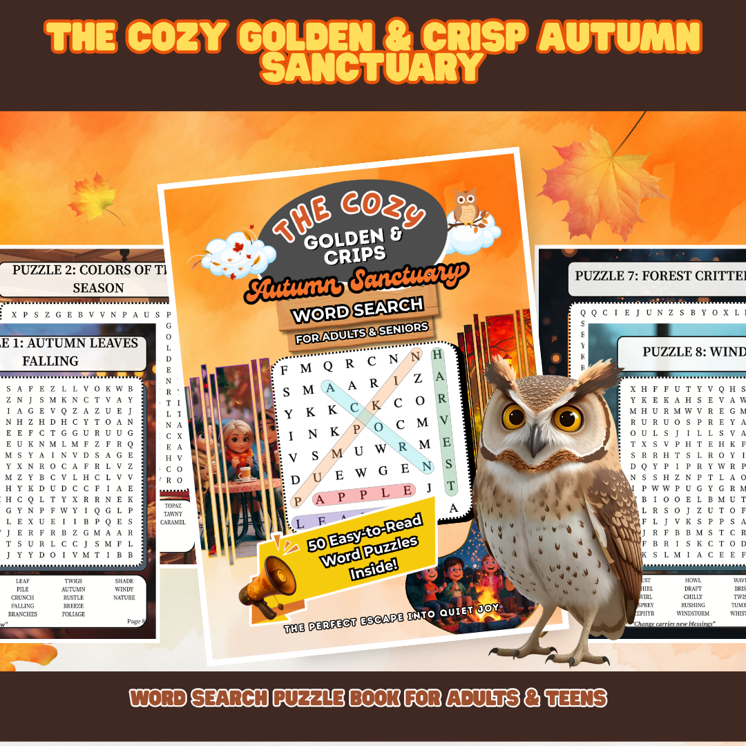 The Cozy Golden & Crisp Autumn Sanctuary Word Search Book