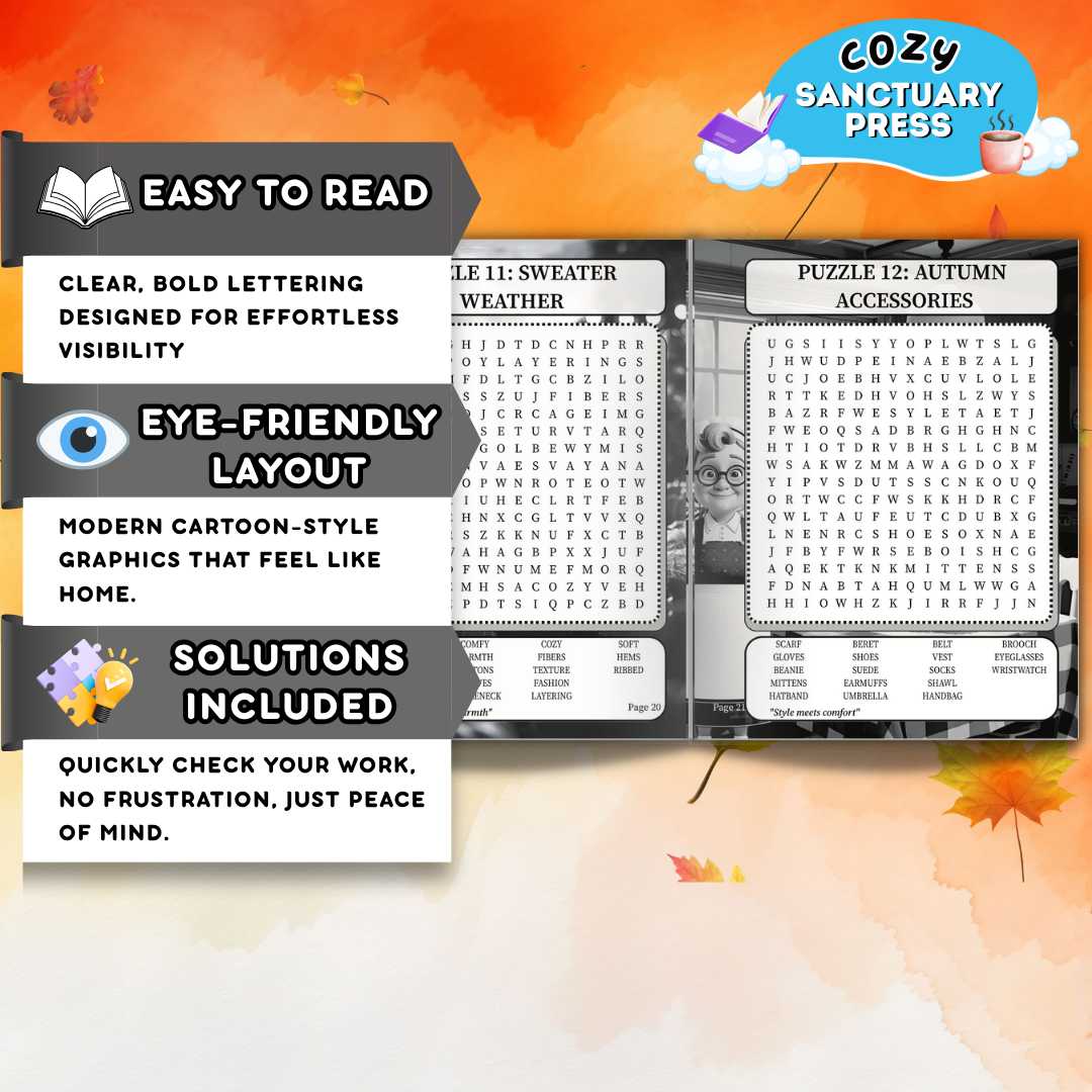 The Cozy Golden & Crisp Autumn Sanctuary Word Search Book
